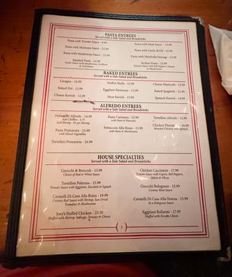 Rizzo’s Spaghetti House menu 1